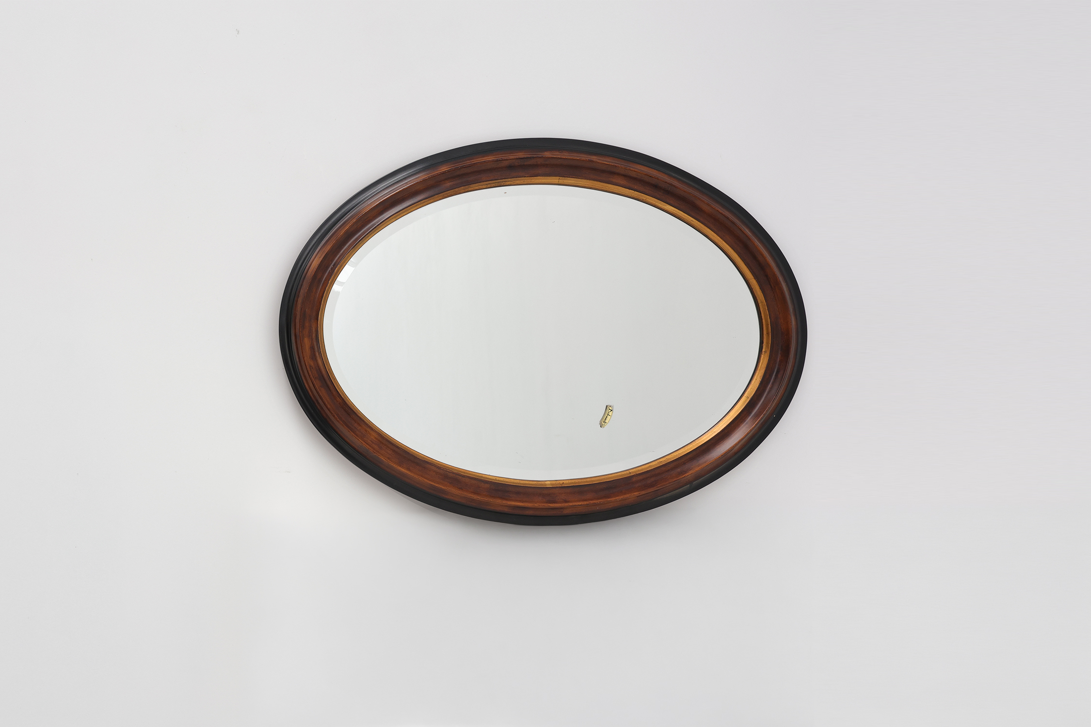Deknudt Oval Wall Mirror with Walnut-Toned Frame and Gilt Inner Edge, Belgiumthumbnail